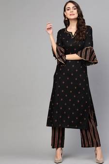 Black Gold Printed Kurta Set