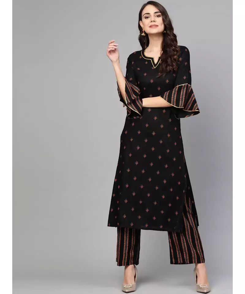Black Gold Printed Kurta Set