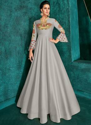 Grey Silk Blend Anarkali Salwar Kameez 1