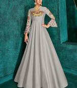 Grey Silk Blend Anarkali Salwar Kameez