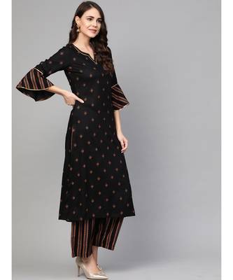 Black Gold Printed Kurta Set 3
