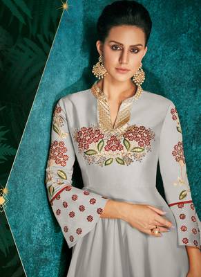 Grey Silk Blend Anarkali Salwar Kameez 2