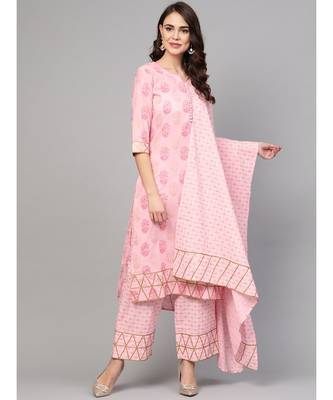 Baby Pink Printed Kurta Set With Dupatta 1