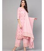 Baby Pink Printed Kurta Set With Dupatta