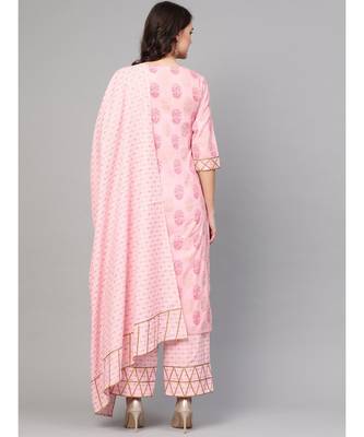 Baby Pink Printed Kurta Set With Dupatta 4