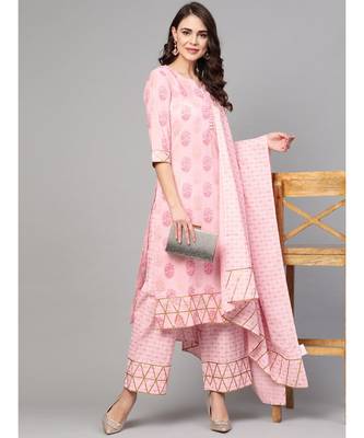Baby Pink Printed Kurta Set With Dupatta 5