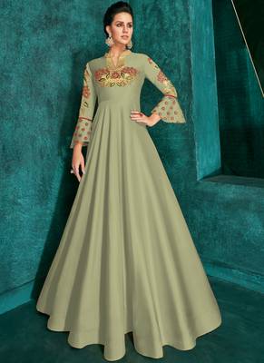 green Silk Blend Anarkali Salwar Kameez 1