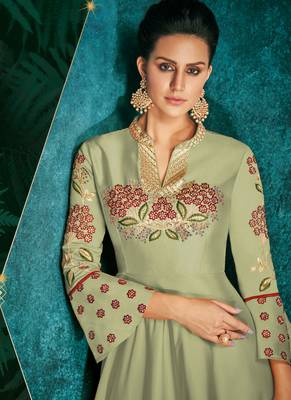 green Silk Blend Anarkali Salwar Kameez 2