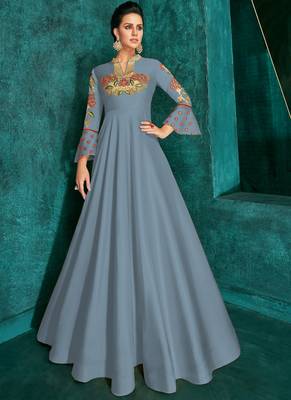 Aqua Blue Silk Blend Anarkali Salwar Kameez 1