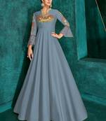 Aqua Blue Silk Blend Anarkali Salwar Kameez