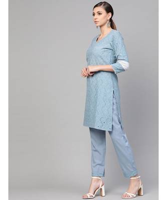 Chikankari Kurta With Pants 3