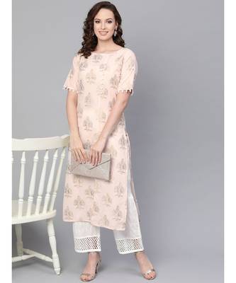 Gold Print Kurta With Schiffli Palazzo Pant 1
