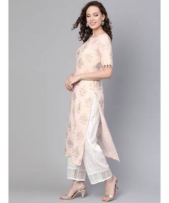 Gold Print Kurta With Schiffli Palazzo Pant 3