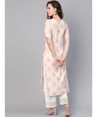 Gold Print Kurta With Schiffli Palazzo Pant 4
