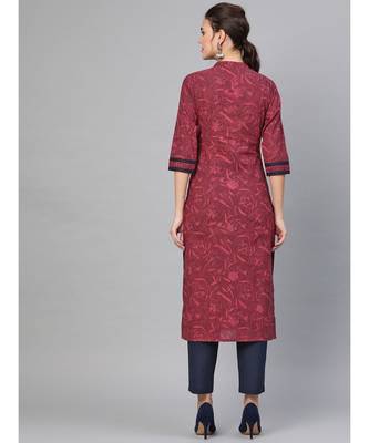 Wine Printed Kurta Set 3