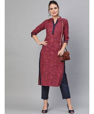 Wine Printed Kurta Set 1