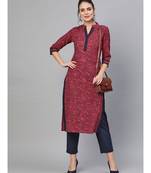 Wine Printed Kurta Set