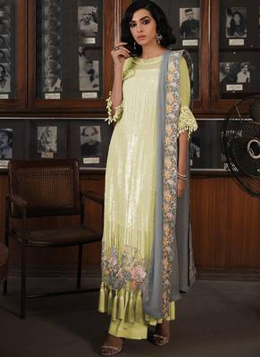 Yellow Georgette Pakistani Salwar Kameez 1