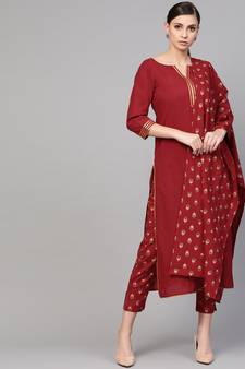Maroon Kurta With Printed Pants & Dupatta