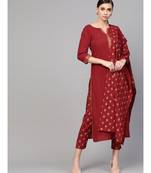 Maroon Kurta With Printed Pants & Dupatta