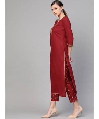 Maroon Kurta With Printed Pants & Dupatta 3