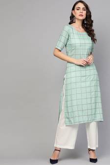 Checkered Print Kurta With White Palazzo Pants