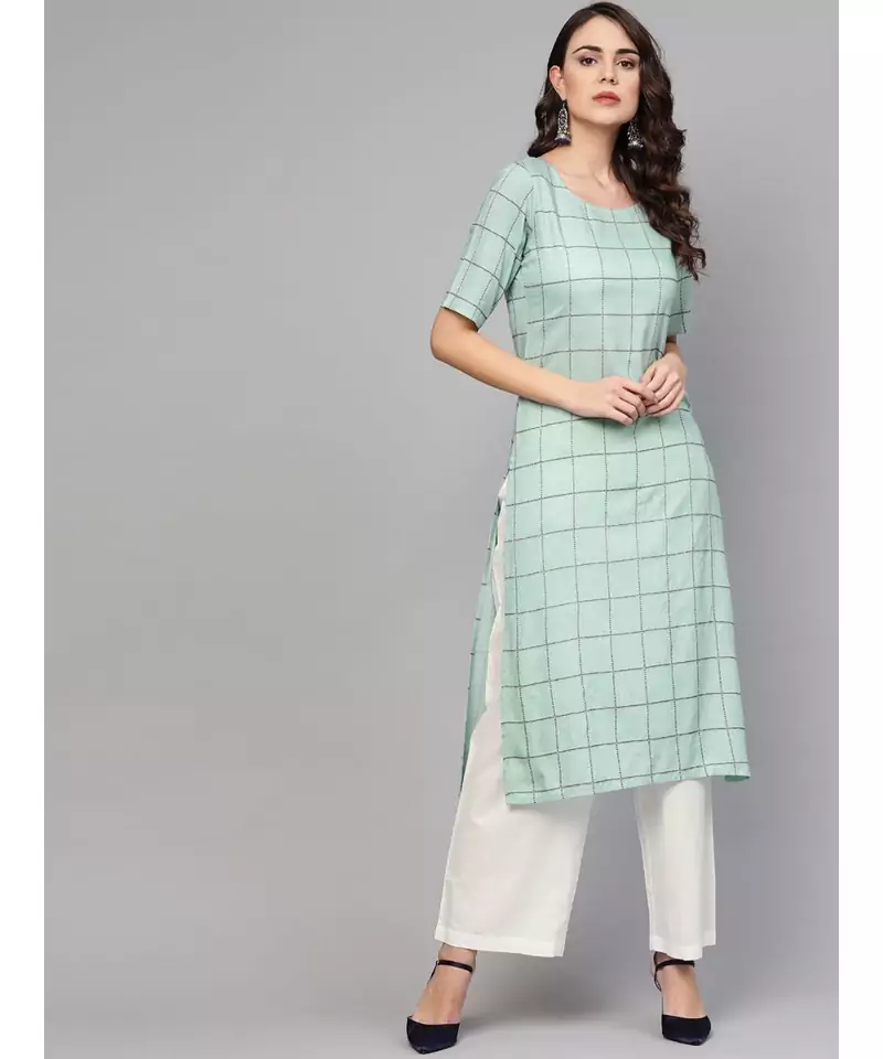 Checkered Print Kurta With White Palazzo Pants