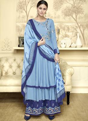 Aqua Blue Silk Blend Readymade Suits 1