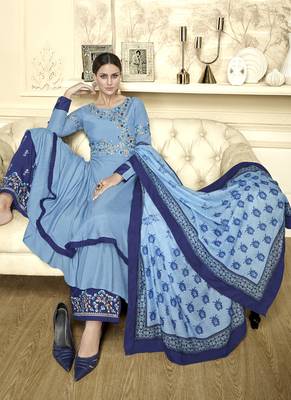 Aqua Blue Silk Blend Readymade Suits 2