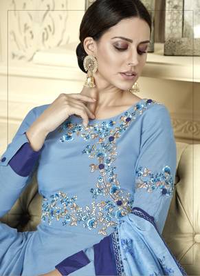 Aqua Blue Silk Blend Readymade Suits 3