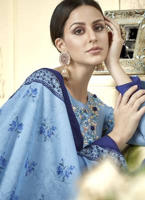 Aqua Blue Silk Blend Readymade Suits 4