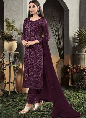 Dark Purple Georgette Semi Stitched Salwar Suits 1