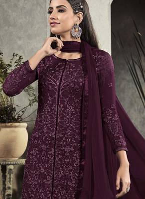 Dark Purple Georgette Semi Stitched Salwar Suits 2