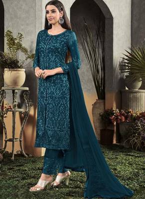 Dark Green Georgette Semi Stitched Salwar Suits 1
