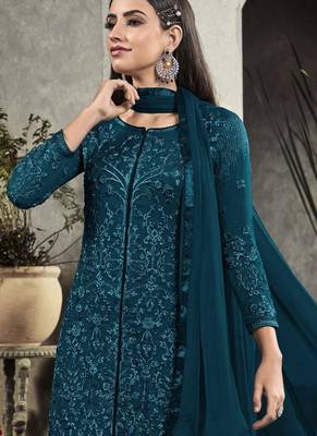 Dark Green Georgette Semi Stitched Salwar Suits 2