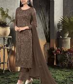 Brown Georgette Semi Stitched Salwar Suits