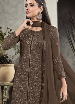 Brown Georgette Semi Stitched Salwar Suits 2