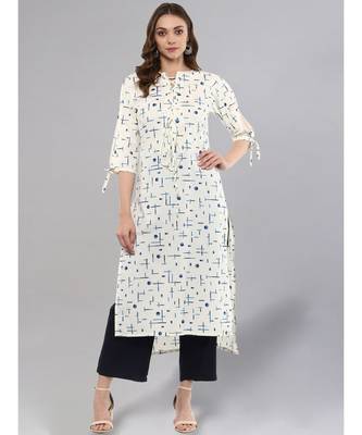 White Printed High-low Kurta 1