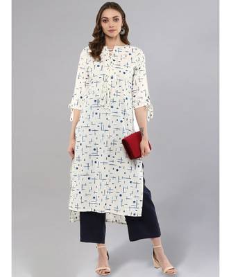 White Printed High-low Kurta 2