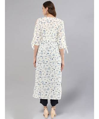 White Printed High-low Kurta 3