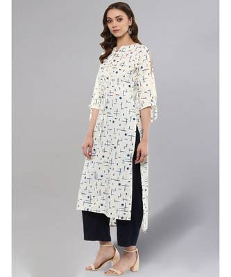 White Printed High-low Kurta 4