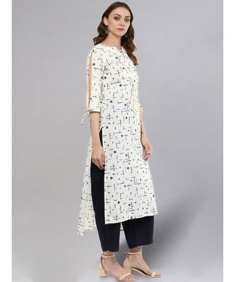 White Printed High-low Kurta 5