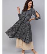 Blue Textured Cold- Shoulder Kurta