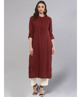 Maroon Solid Straight Kurta 1