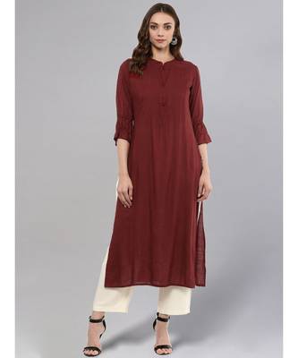 Maroon Solid Straight Kurta 2