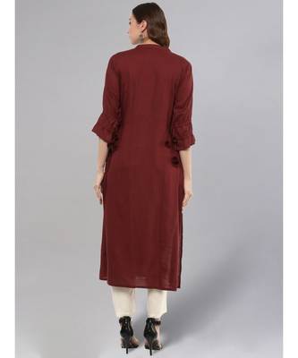 Maroon Solid Straight Kurta 3