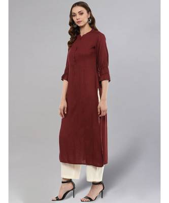 Maroon Solid Straight Kurta 4