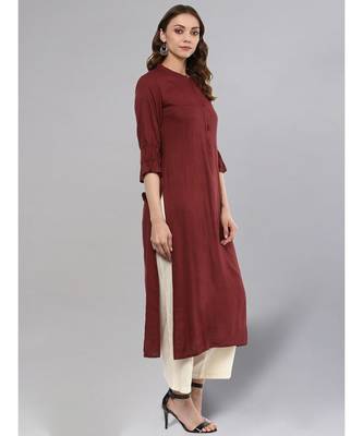 Maroon Solid Straight Kurta 5