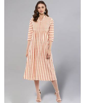 Cream Striped A-line Kurta 1