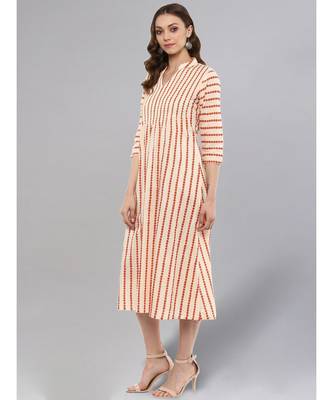 Cream Striped A-line Kurta 4